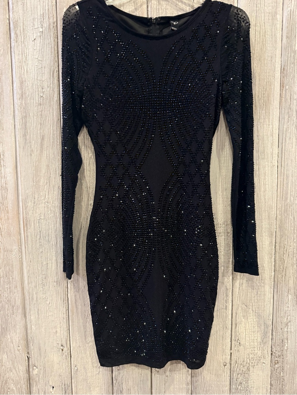 Windsor Black Beaded Sparkling Long-Sleeve Dress